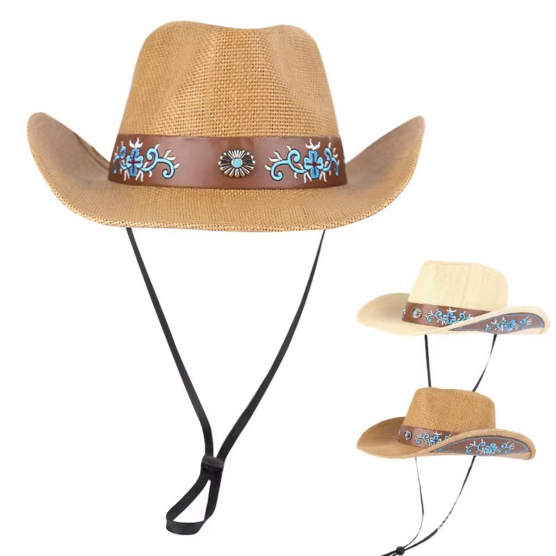 Ruimantike High Quality Classic Outdoor Western Embroidered Curved Eaves Khaki Cool Cowgirl Cowboy Hat Sale