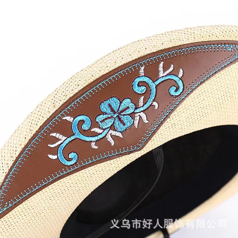 Ruimantike High Quality Classic Outdoor Western Embroidered Curved Eaves Khaki Cool Cowgirl Cowboy Hat Sale