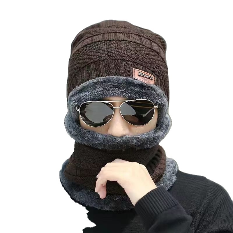 Ruimantike  Soft Thicken Wool Ski Hat Men Warm Hats Neck Warm Winter Wool Hat Set unisex Beanie Knitted Cap Scarf Set