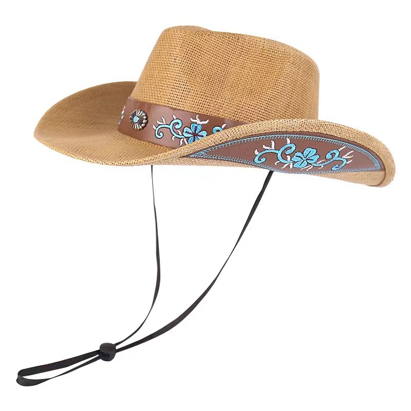 Ruimantike High Quality Classic Outdoor Western Embroidered Curved Eaves Khaki Cool Cowgirl Cowboy Hat Sale