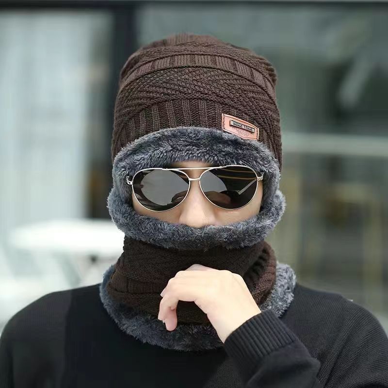 Ruimantike  Soft Thicken Wool Ski Hat Men Warm Hats Neck Warm Winter Wool Hat Set unisex Beanie Knitted Cap Scarf Set