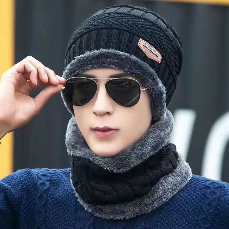 Ruimantike  Soft Thicken Wool Ski Hat Men Warm Hats Neck Warm Winter Wool Hat Set unisex Beanie Knitted Cap Scarf Set