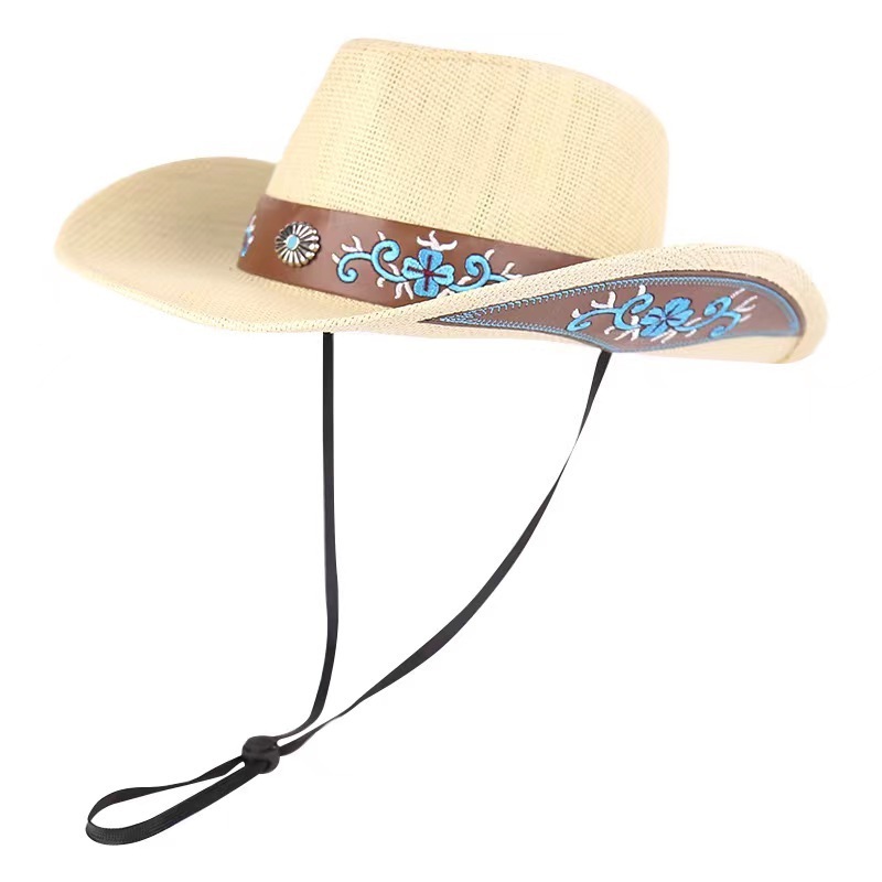 Ruimantike High Quality Classic Outdoor Western Embroidered Curved Eaves Khaki Cool Cowgirl Cowboy Hat Sale