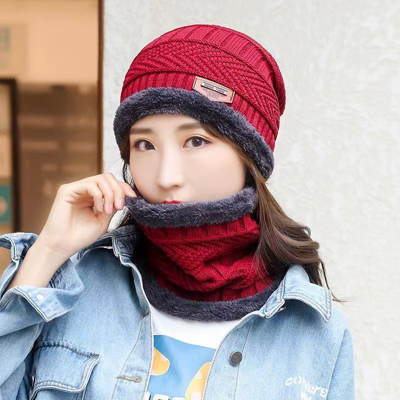 Ruimantike  Soft Thicken Wool Ski Hat Men Warm Hats Neck Warm Winter Wool Hat Set unisex Beanie Knitted Cap Scarf Set