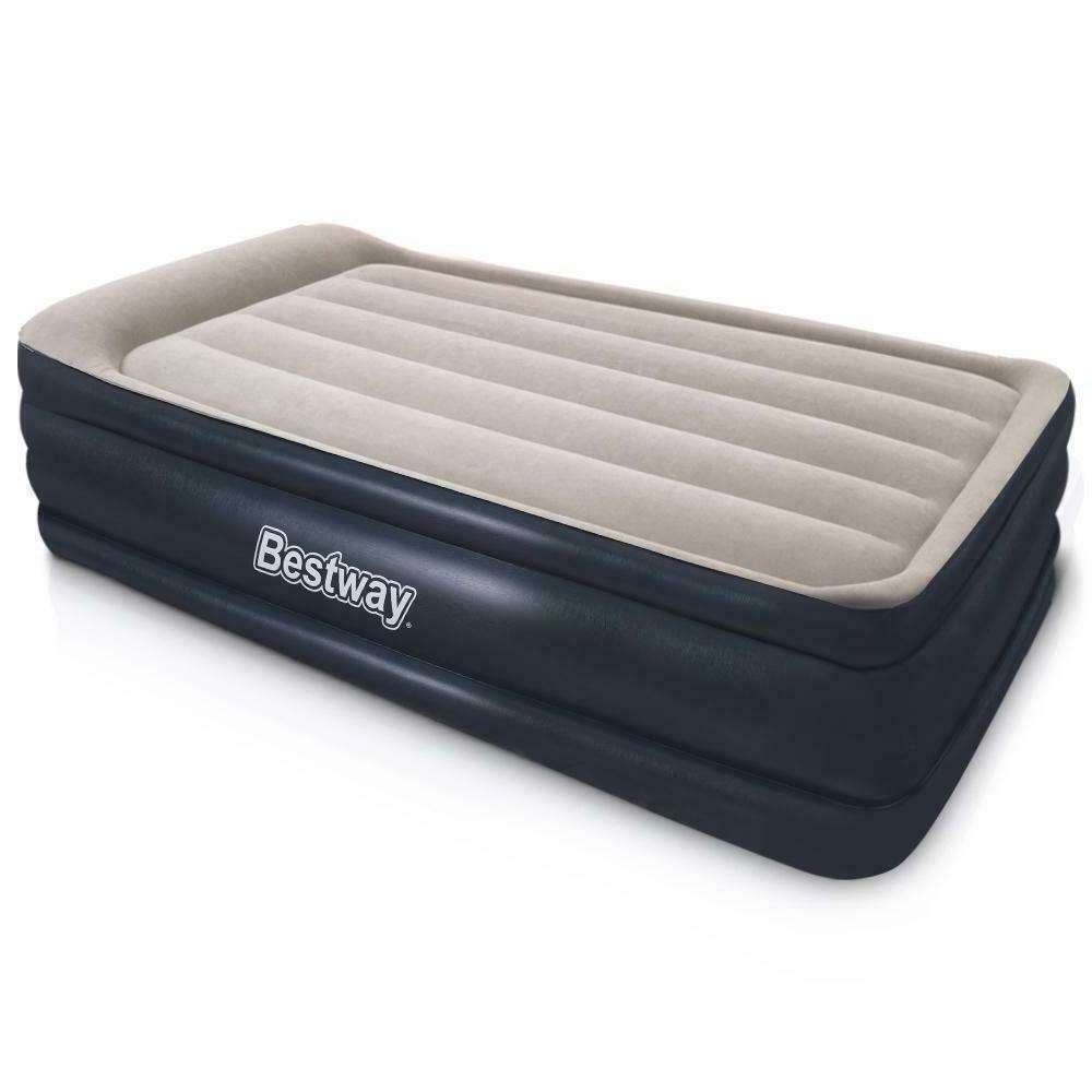 Bestway 67628 75in.x38in.x18in Single Flocked Inflatable Air Bed With Built-in Pillow Electric Pump