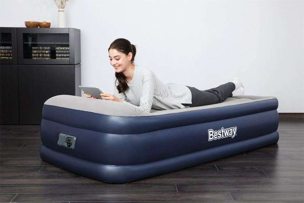 Bestway 67628 75in.x38in.x18in Single Flocked Inflatable Air Bed With Built-in Pillow Electric Pump