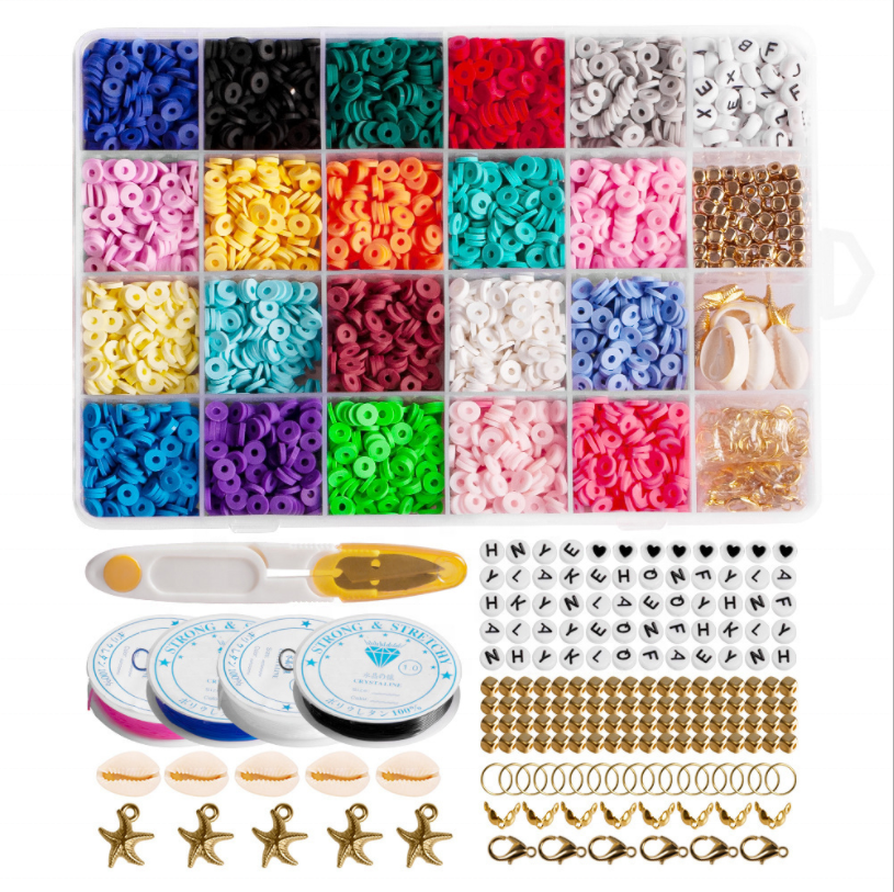 DIY Multi Color Clay Polymer Beads Handmade DIY Round Polymer Clay Spacer Letter Beads Kits for Bracelet Necklace Jewelry Making