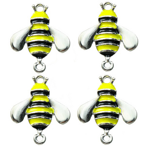 Cute Alloy Enamel Bee Findings Charms Pendants For Jewelry Making DIY Handmade Connector Accessories