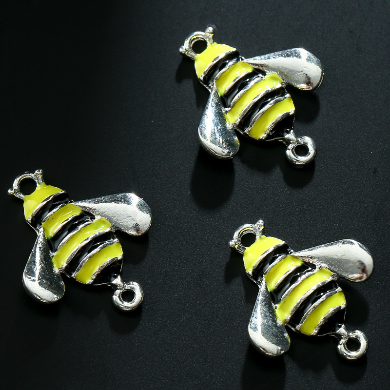 Cute Alloy Enamel Bee Findings Charms Pendants For Jewelry Making DIY Handmade Connector Accessories