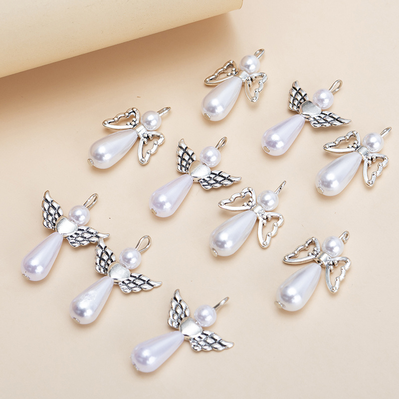 Handmade Mixed Pearl Beads Angel Wing Alloy Charms Pendants For Jewelry Making DIY Accessories