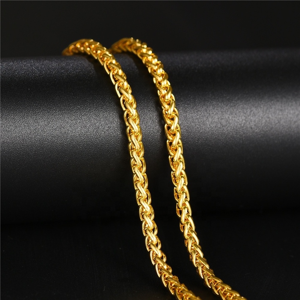 High Quality Fashion Gold 24K Stainless Steel Gold Plated Chain Necklace 18-24