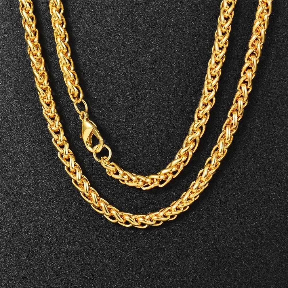 High Quality Fashion Gold 24K Stainless Steel Gold Plated Chain Necklace 18-24