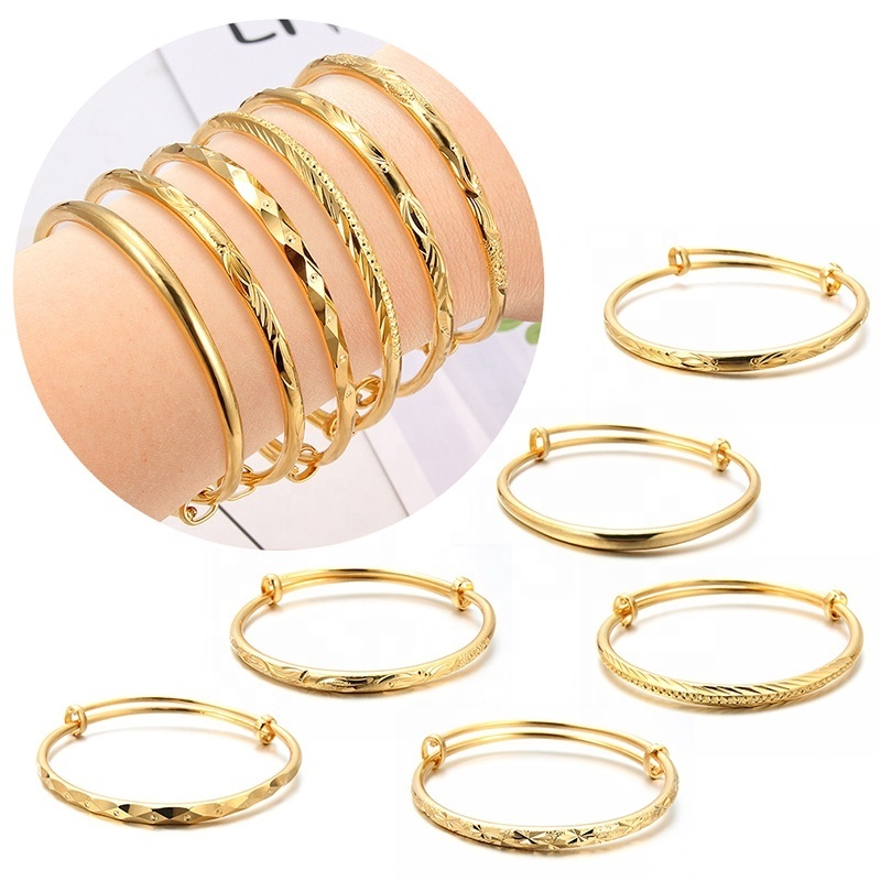 24k Gold Color Dubai Adjustable Gold Bangles for Women Men Gold Color Ethiopian Bracelets African Bangles Bracelets Jewelry