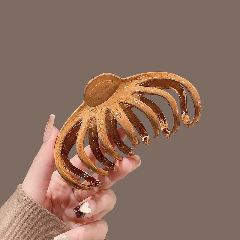 13cm Vintage Oil Painting Pumpkin Claw Clip Large Meladian Wood Hair Claw Retro Giant Hair Claw Clip Women's Hair Accessories