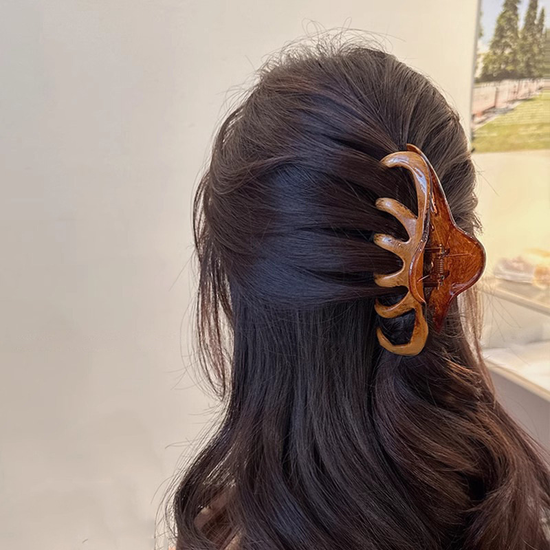 13cm Vintage Oil Painting Pumpkin Claw Clip Large Meladian Wood Hair Claw Retro Giant Hair Claw Clip Women's Hair Accessories