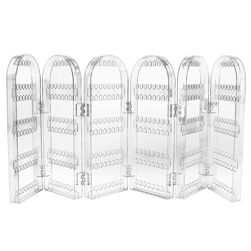 360 Holes Clear Acrylic Folding Earring Holder 6 Doors Foldable Necklace Display Stand Transparent Jewelry Organizer Rack