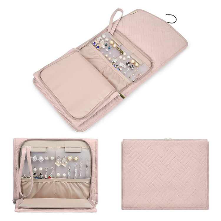 Travel Hanging Jewelry Organizer Case Foldable Jewellery Rolls with Hanger for Journey-Rings Necklace Bracelets Earrings