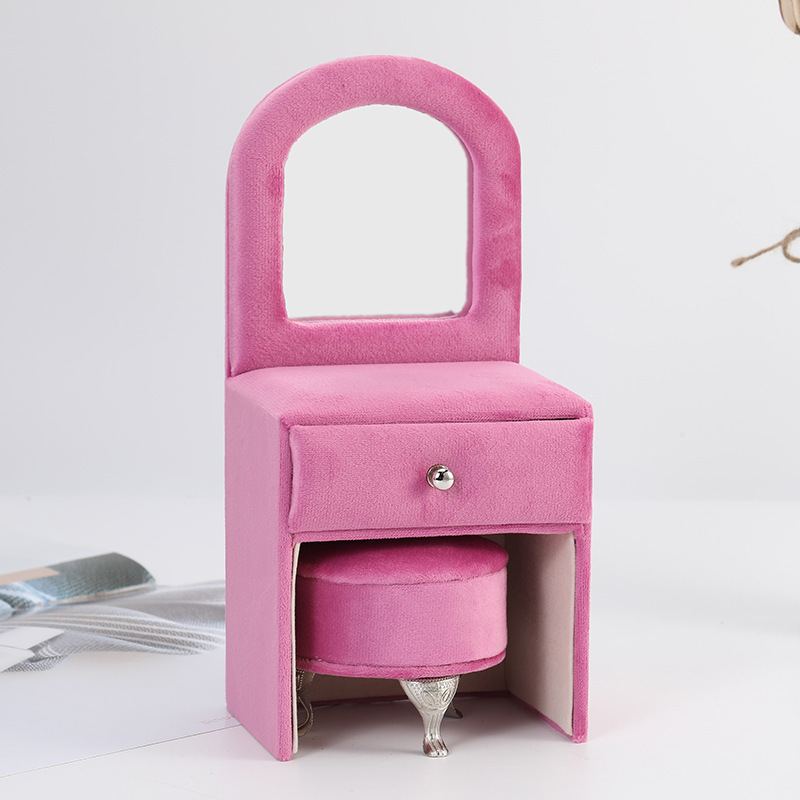 Dollhouse Accessories Mini Furniture Openable Heart Shape Pink Velvet Chair Sofa Jewelry Box for Women Girls Gifts