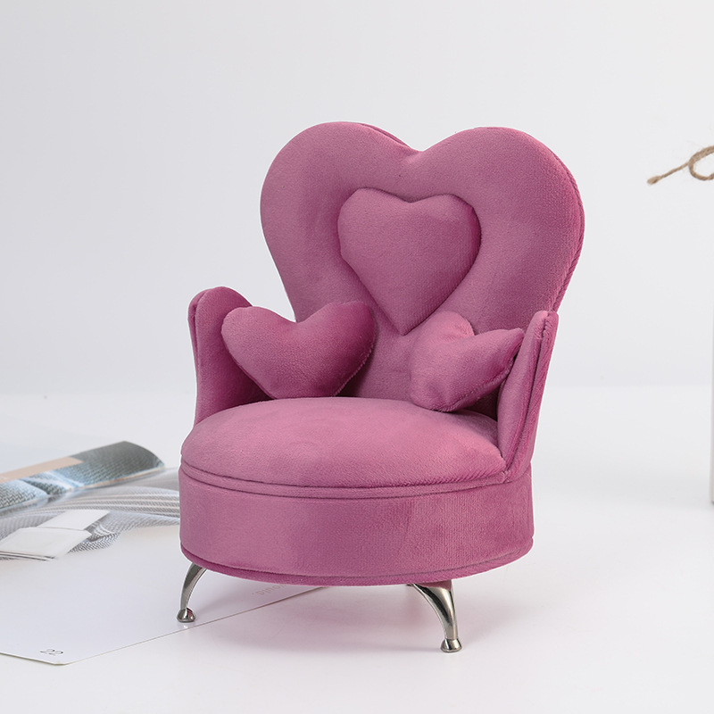 Dollhouse Accessories Mini Furniture Openable Heart Shape Pink Velvet Chair Sofa Jewelry Box for Women Girls Gifts