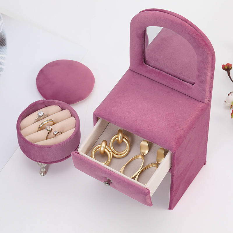 Dollhouse Accessories Mini Furniture Openable Heart Shape Pink Velvet Chair Sofa Jewelry Box for Women Girls Gifts