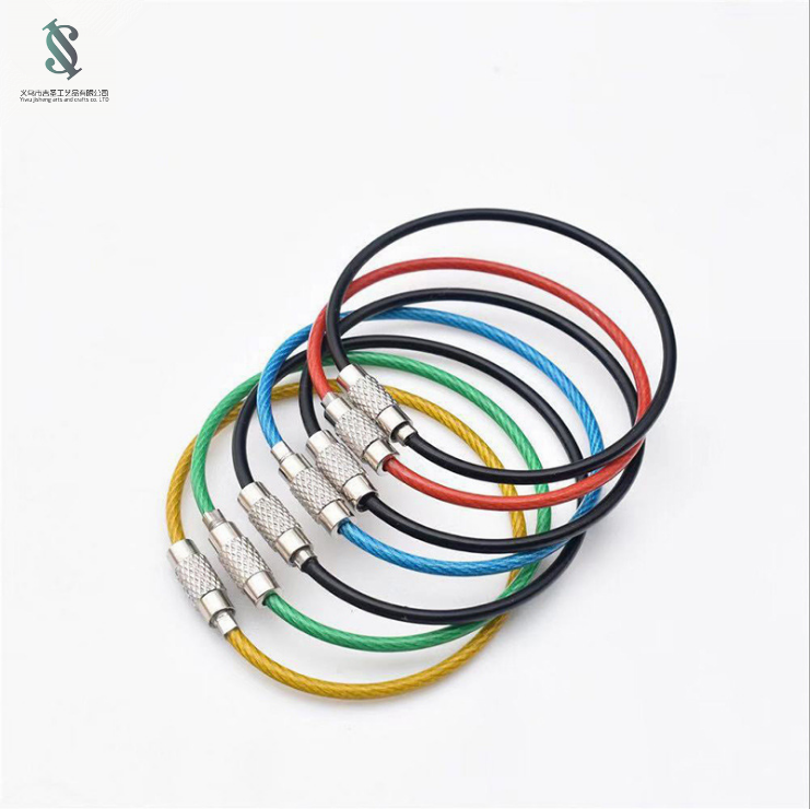 Factory promotion of high quality PVC winding ring steel wire rope key ring luggage tag faucet ring