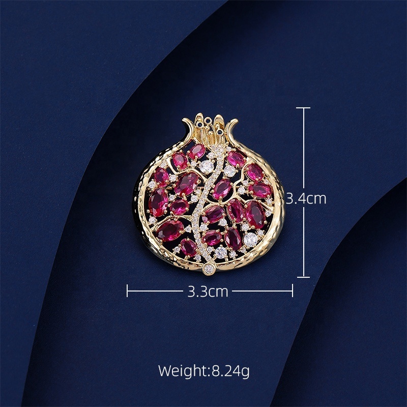 SUYU Autumn Women's Light Luxury Brooch Clothing Jewelry Fashion Pomegranate Brooch Copper Micro Inlaid Gold Plated Accessories