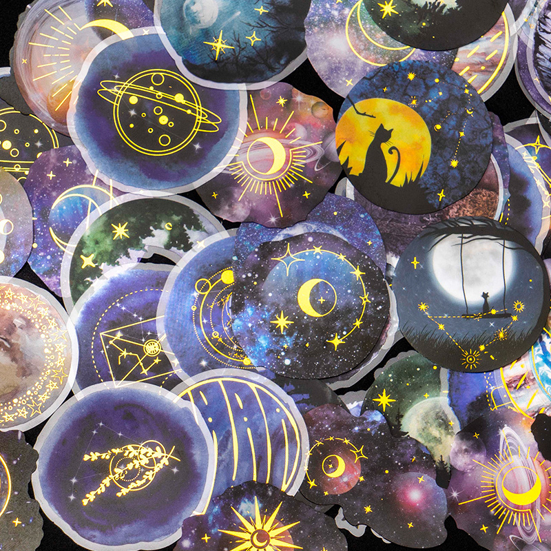 6 design 30 pcs / set stickers gilding moon galaxy pattern decoration custom PET stickers bulk for kids wall Diary