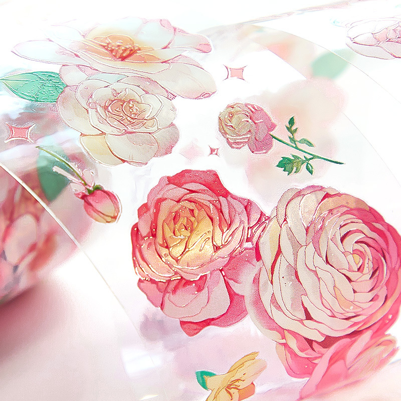 4 designs 1 pcs / set washi tape flower rose tulip anime stickers decoration PET waterproof tape for DIY Kraft scrapbook JIUMO