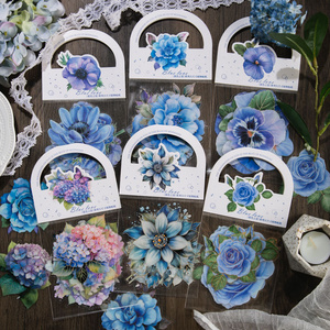 Mr. Paper 6 Design 10 Pcs / Set PET Stickers Blue Flowers Series Plant Gilding Decoration Stickers Pack for Kraft Scrap Book