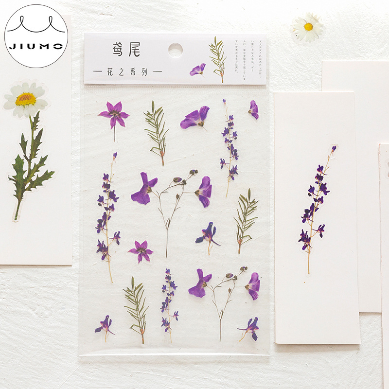 12 Designs Natural Daisy Clover Japanese Words Stickers Transparent PET Material Flowers Leaves Plants Deco Stickers JIUMO