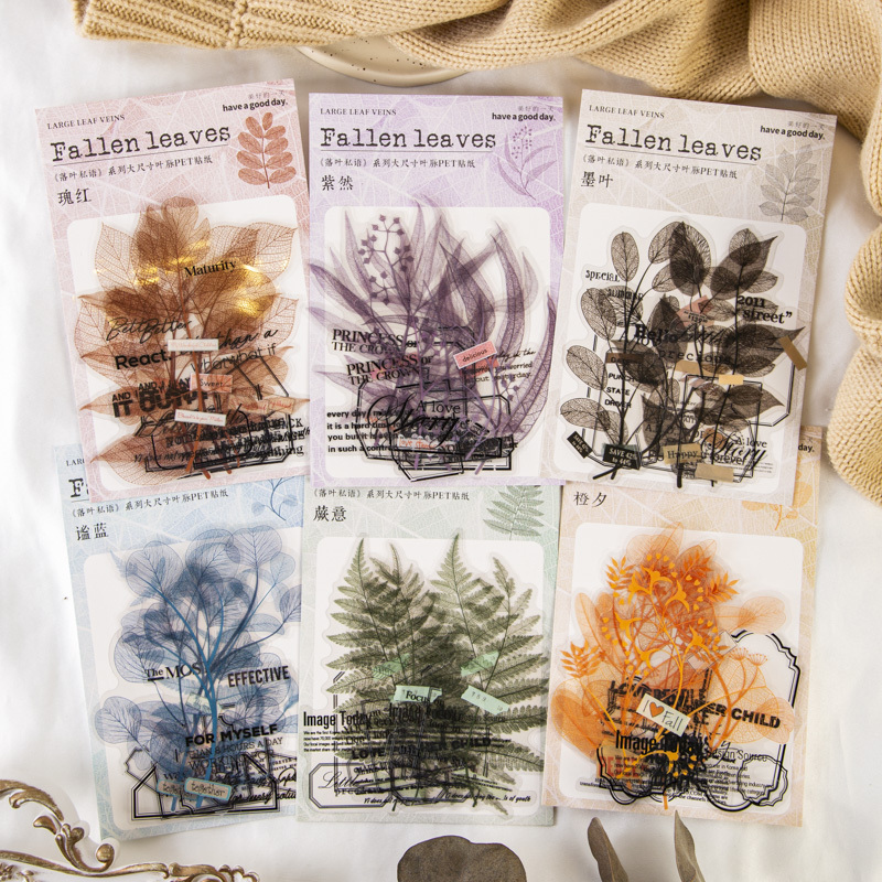 Mr. Paper 6 Design 20pcs /set Stickers PET Fallen Leaves Series Plant Literature Decoration Stickers Pack for Kraft Scrap Book