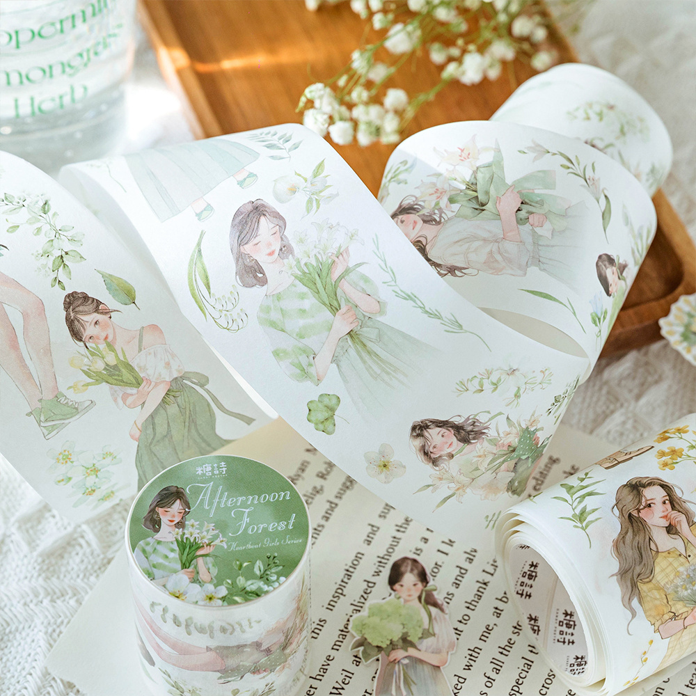 Mr. Paper 6 Designs 1 Pcs / Set Washi Tape Literature Girl Flowers Decoration Wholesale Washi Tape for DIY Kraft Scrapbook