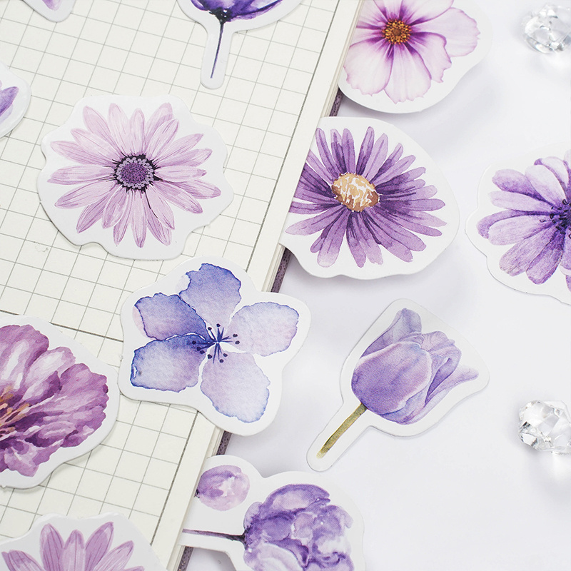 Mr. paper 1 Design 46 Pcs / Set Purple Flowers Series Stickers Romantic Plants Decoration Stickers Pack For Kraft Scrap Book