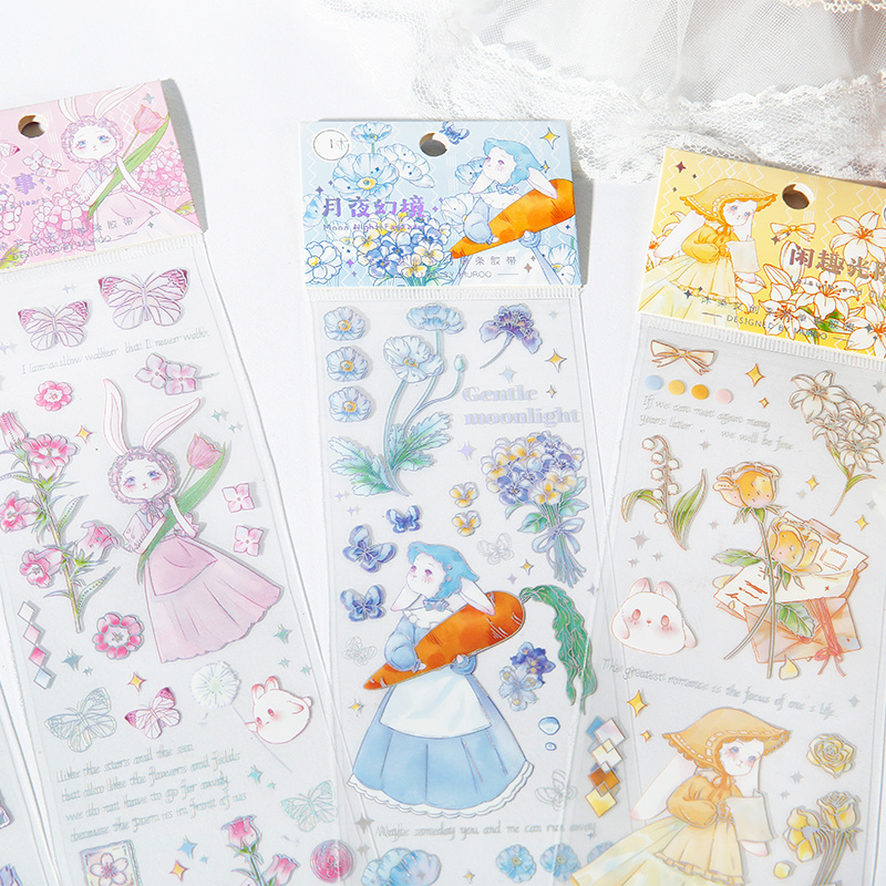 Mr. paper 4 design 1 pcs / set PET stickers Kawai rabbit and flowers series cute decoration stickers pack for Diary Scrap Book