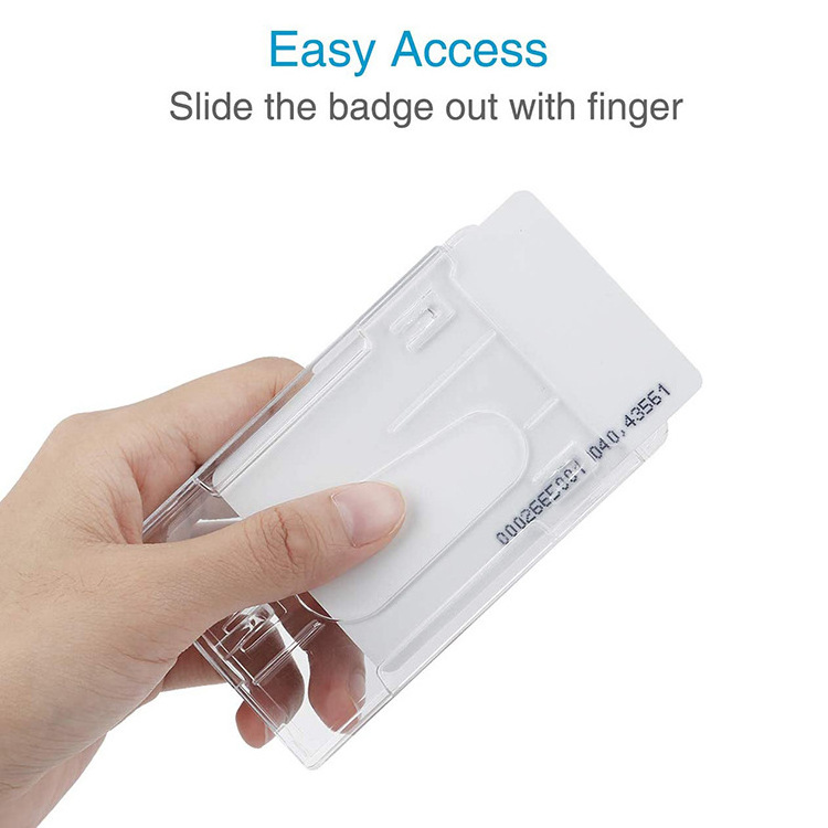 PS PC Vertical 2 Dual Credit Card Holder Protector Cover ID Card Double Hard Plastic Portable Work Card Holder with Thumb Slot