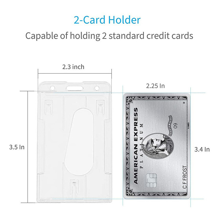 PS PC Vertical 2 Dual Credit Card Holder Protector Cover ID Card Double Hard Plastic Portable Work Card Holder with Thumb Slot