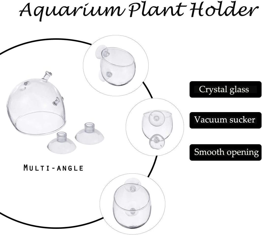 Crystal Glass Aquatic Decor Plant Cup Pot with Suction Cups for Fish Tank Aquarium Aquascape Decoration