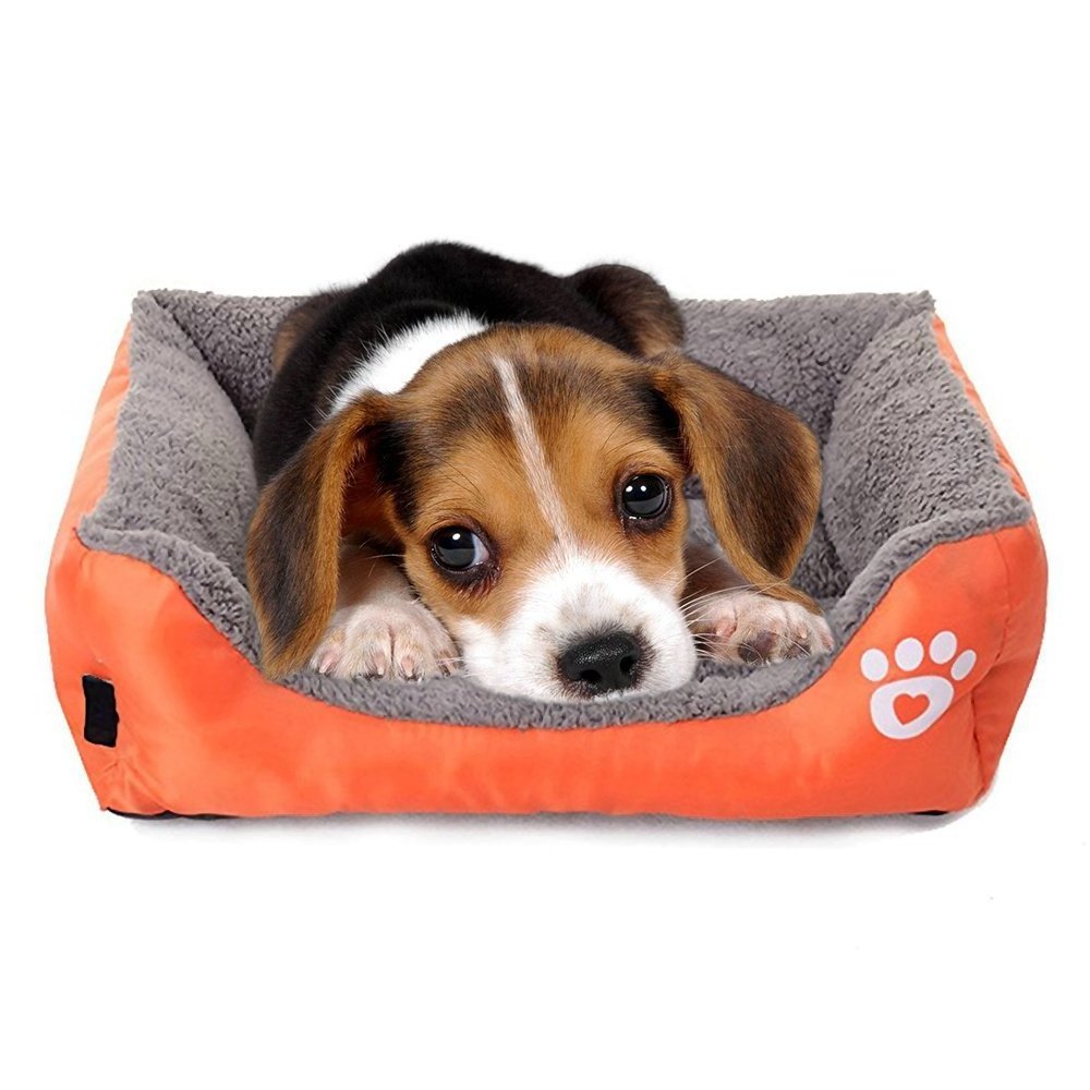 Dog Soft Washable Rectangular Pet Self Warming Cat Pet Warm Basket Bed with Fleece Lining Fit Most Pets