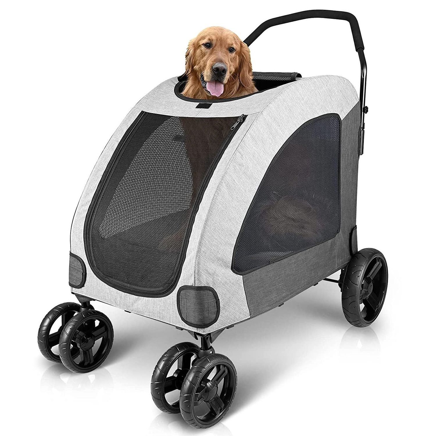 4 Wheel Dog Stroller for Large or 2 Dogs for Jogger Wagon Foldable Travel Carriage Can Easily Walk in/Out Up to 110lbs