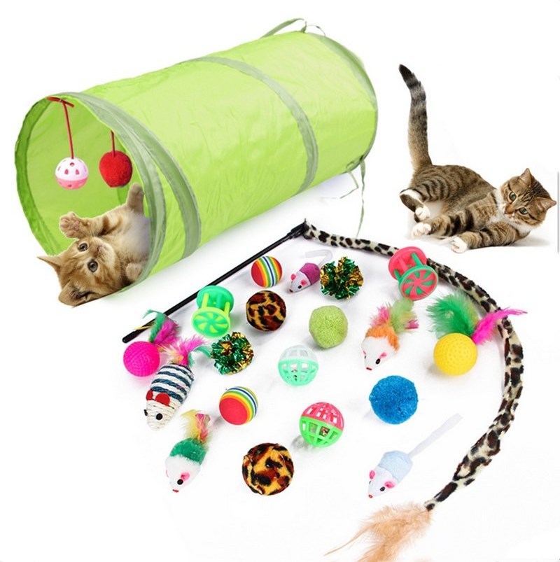 21Pcs/Set Pet Kit Collapsible Tunnel Cat toy Fun Channel Feather Balls Mice Shape Pet Kitten Dog Cat Interactive Play Supplies