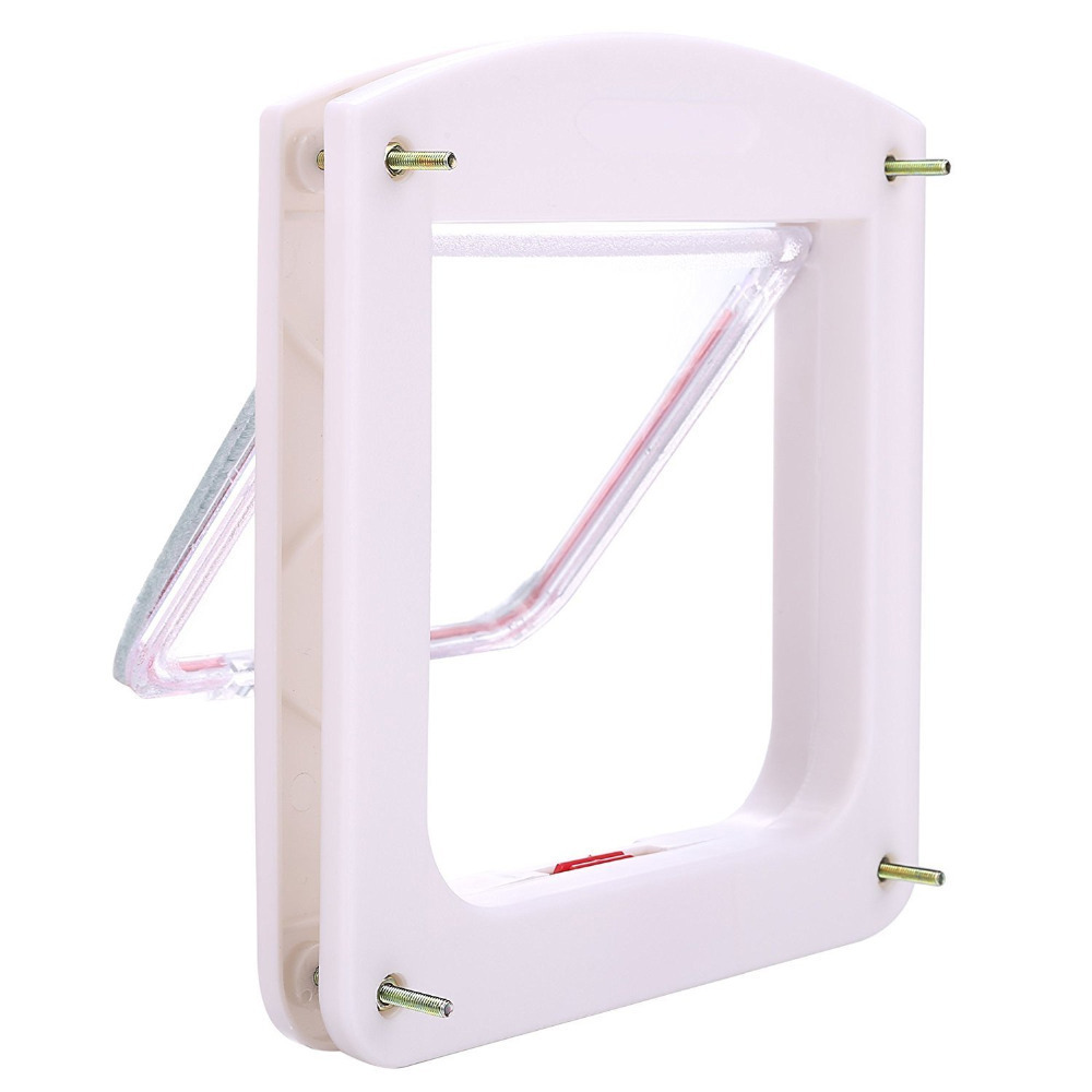 Plastic 4 Way Locking Lockable Pet Cat Door Small Cat Flap White