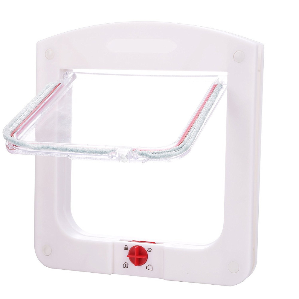 Plastic 4 Way Locking Lockable Pet Cat Door Small Cat Flap White