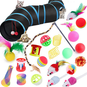 22 Pcs Cat Toys for Indoor Cats Adults Interactive Kitten Toys Cat Tunnel Mouse Feather Teaser Wand Spring Toy