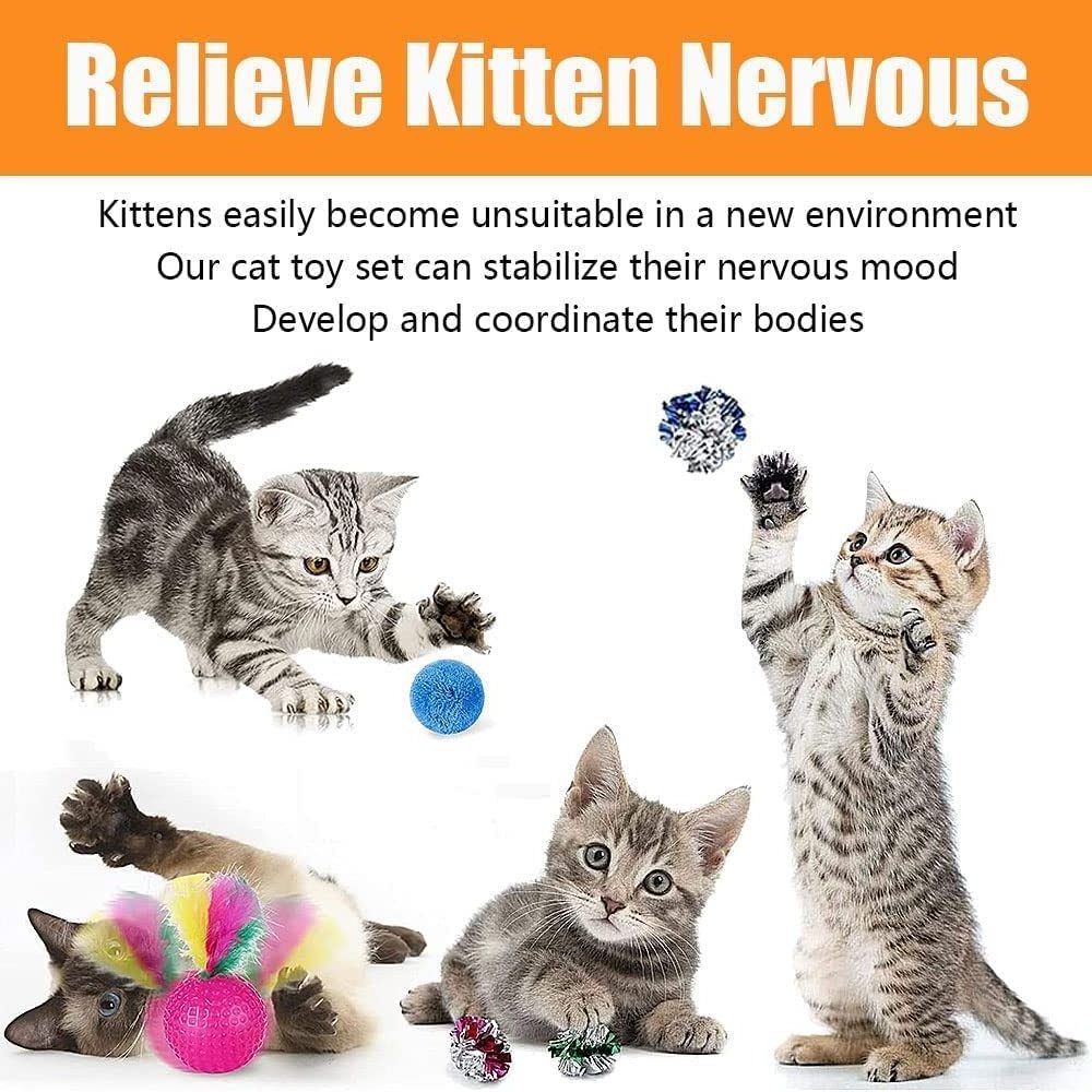 22 Pcs Cat Toys for Indoor Cats Adults Interactive Kitten Toys Cat Tunnel Mouse Feather Teaser Wand Spring Toy