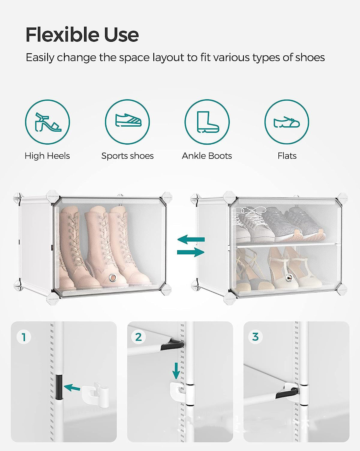 Factory Foldable Plastic Clear Transparent Adjustable Drawers Stackable Shoe Cabinet Rack Box Storage Organizer For Saving Space