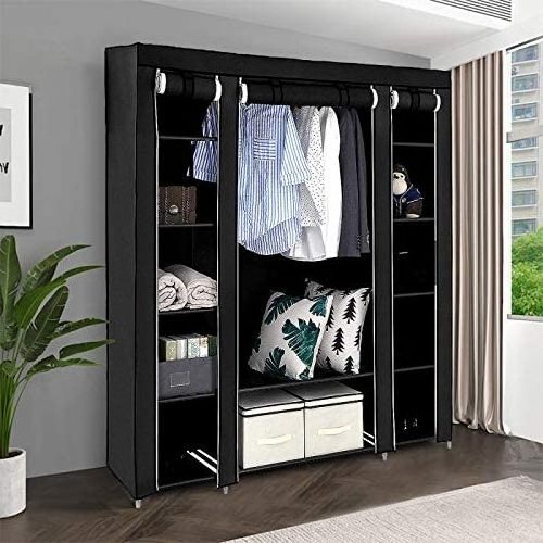 Custom OEM DIY Black Fabric Closet Desarmables Wardrobe Portable Cloth Storage Organizer Couple Wardrobe for Living Room