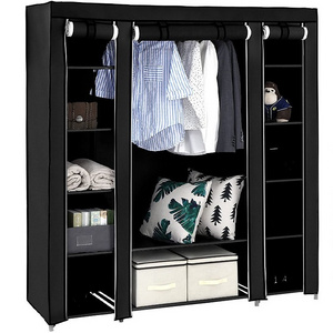 Custom OEM DIY Black Fabric Closet Desarmables Wardrobe Portable Cloth Storage Organizer Couple Wardrobe for Living Room