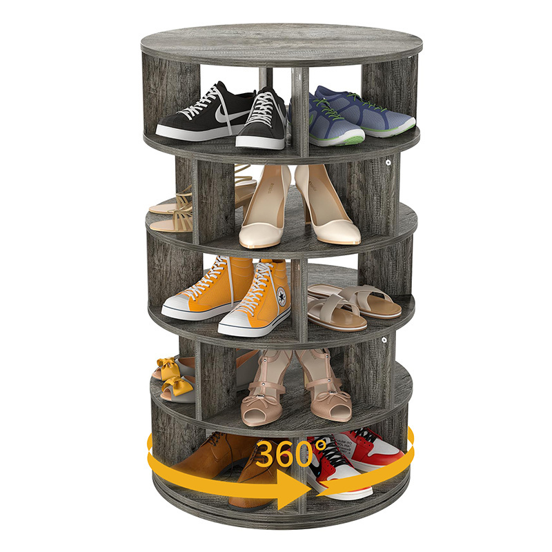 Modern Cabinet 5 Layers Zapatero Space Saving Free Standing Shoe Organizer Wooden Design Shelves 360 Rotating Shoe Rack For Home