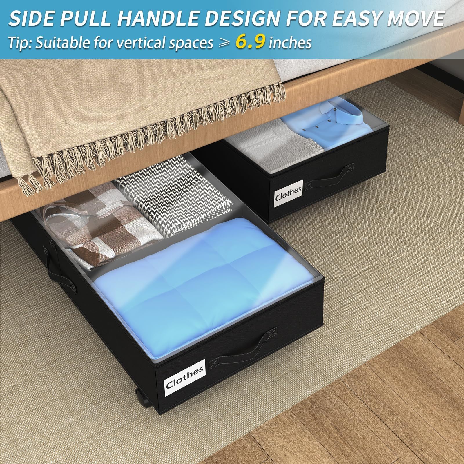 Custom Oxford Cloth Caja Para Zapatos Transparente Dustproof Under Bed Storage Box Drawer With Wheels For Clothes Shoes Blanket