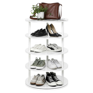 Modern Wood 5 Tier Tall White Spinning Lazy Susan Organizer Commercial 360 Rotating Shoe Rack For Retail Store Shop Boutique